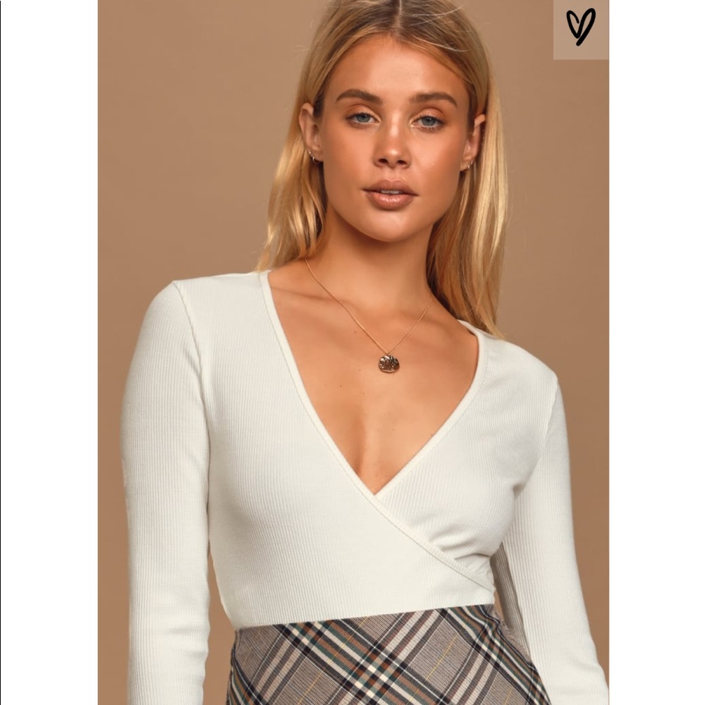 Lulus Casual Love Ivory Ribbed LongSleeve Bodysuit